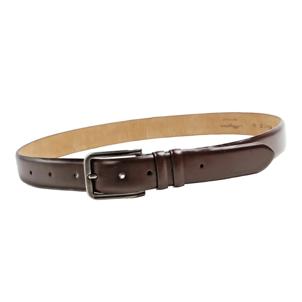 Mezlan Brown Leather Dress Belt Silver Square Buckle Double Loops Spain Size 36